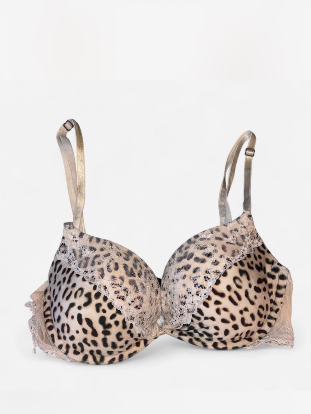 Victoria's Secret Leopard Print Lace Push-Up Bra - Beige & Black